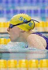 Simmerskan Sandra Erikson från Göteborg tog guld på 50 meter fjäril och slog världsrekord. Foto: Jonas Ekströmer/Pressens Bild