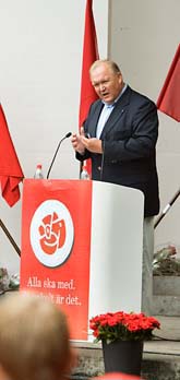 Göran Persson valtalar i Lund. Foto: Stig-Åke Jönsson/Pressens Bild