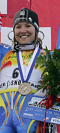 Theres Borssén blev trea i slalom i Aspen i USA. Foto: Allesandro Trovati/Scanpix