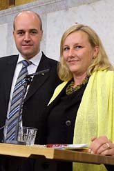 Ewa Björling och Fredrik Reinfeldt. Foto: Anders Wiklund/Scanpix