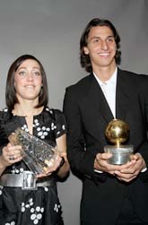 Therese Sjögran och Zlatan Ibrahimovic fick fina priser. Foto: Bertil Ericson/Scanpix.