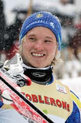 Jens Byggmark kom tvåa i Wengen i Schweiz. Foto: Alessandro Trovati/Scanpix