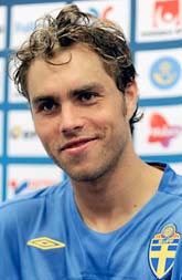 Första landslagsmålet på länge gjorde Johan Elmander mot Finland. Foto: Britta Pedersen/Scanpix