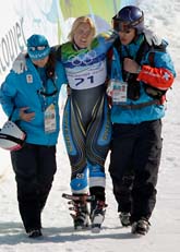 Anja Pärson kraschade i OS-backen. Foto: Scanpix