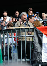 Lars Ohly talade vid demonstrationen mot Israel i Stockholm. Foto: Bertil Ericson/Scanpix