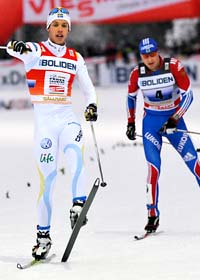 Marcus Hellner var helgens stora hjälte i skidspåret. Foto: Fredrik Sandberg/Scanpix