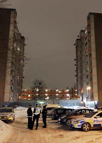 Det brann i ett hus i Botkyrka på måndagen. Foto: Janerik Henriksson/Scanpix