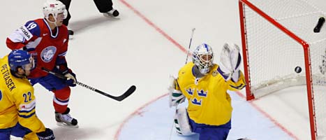 Sverige förlorade första matchen i ishockey-VM . Norge vann med 5-4.
Foto. David Josek/Scanpix