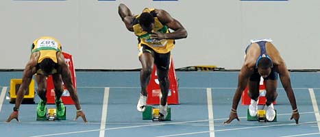 Usain Bolt tjuvstartar och missar chansen att ta ett nytt VM-guld 
på 100 meter. Foto: Martin Meissner/Scanpix