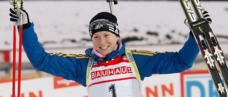 Helena Ekholm är glad över sin andraplats i distansloppet. FOTO: Petr David Josek/SCANPIX