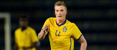 John Guidetti får spela i A-landslaget i landskampen mot Kroatien. Guidetti har tidigare spelat sju matcher i Sveriges landslag för unga spelare. Foto: Andreas Hillergren/Scanpix