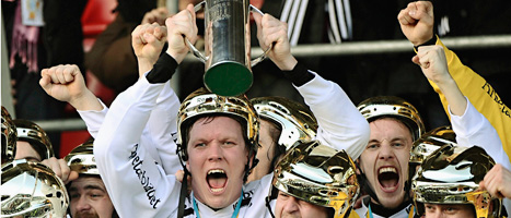 Sandvikens spelare jublar över SM-guldet i bandy.
Foto: Claudio Bresciani/Scanpix.