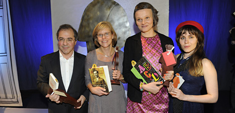 Vinnarna av Augustpriset: Göran Rosenberg, Ingrid Carlberg, Nina Ulmaja och Ulrika Nettelblad. Foto: Erik Mårtensson/Scanpix