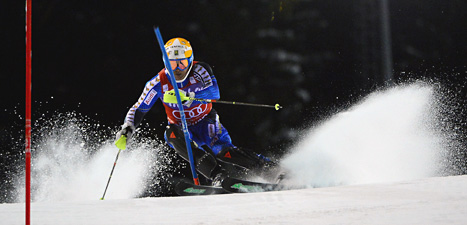 André Myhrer lyckades bra i den svåra backen i Madonna di Campiglio i Italien. Foto: Olivier Morin/Scanpix