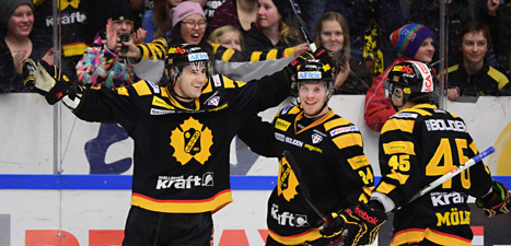 Skellefteås spelare jublar efter mål mot Brynäs. Foto: Robert Granström/Scanpix.