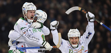 Hammarbys spelare jublar över SM-guld. Foto: Anders Wiklund/Scanpix.