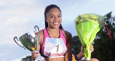 Irene Ekelund efter segern på 200 meter i Karlstad.
Foto: Erik Mårtensson/Scanpix