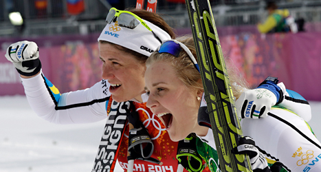 Ida Ingemarsdotter och Stina Nilsson tog brons i sprint. Foto: Lee Jin-man /TT