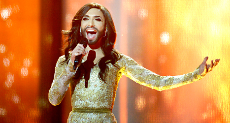 Conchita från Österrike på scen i musiktävlingen ESC.
Foto: Janerik Henriksson/TT.