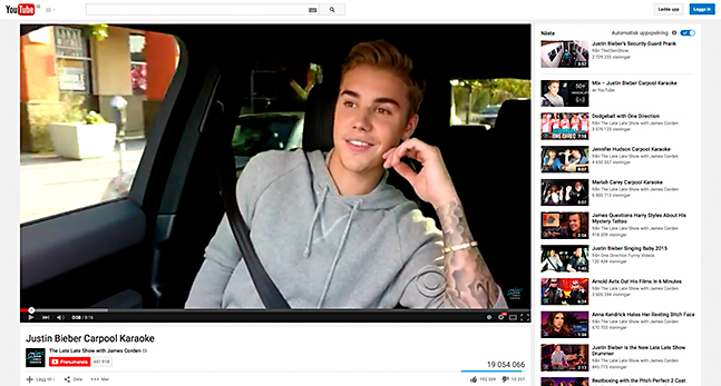 Bild på Justin Bieber på Youtube.