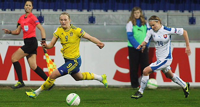 Stina Blackstenius och Slovakiens Petra Zdechovnova.