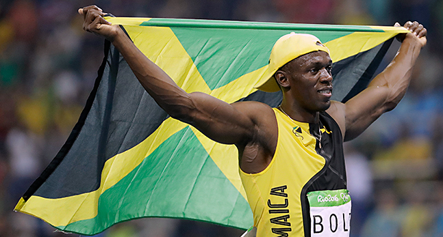 Usain Bolt med Jamaicas flagga