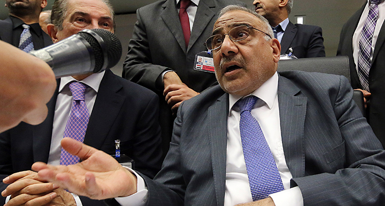Iraks premiärminister Adil Abd al-Mahdi. Han har kavaj och vit skjorta på sig.