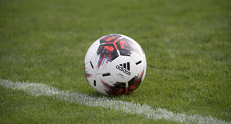 En fotboll ligger på en gräsmatta