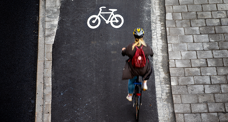 En människa som cyklar på en cykelbana.