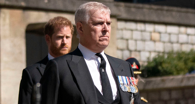 Prins Andrew står uppställd med medaljer på bröstet.