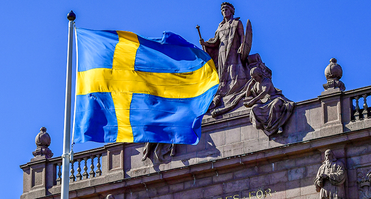 En flagga framför slottet.