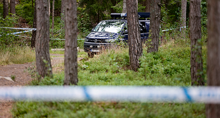 Polisavspärrning i en skog.