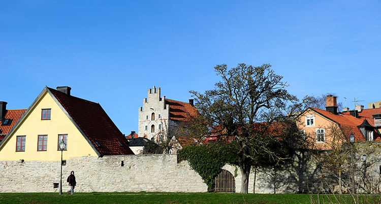 En mur och hus.