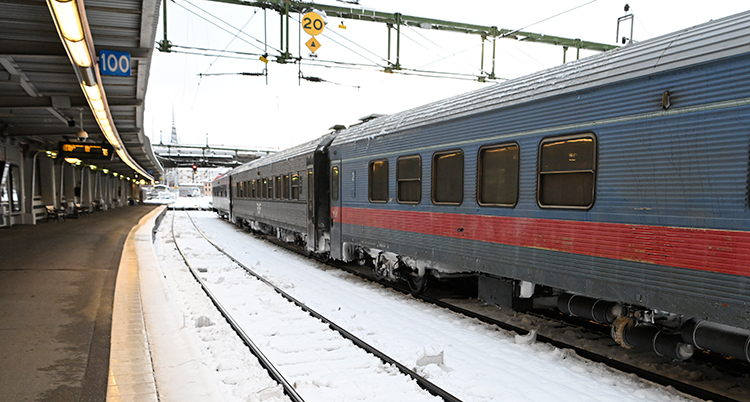 Ett tåg vid en station.