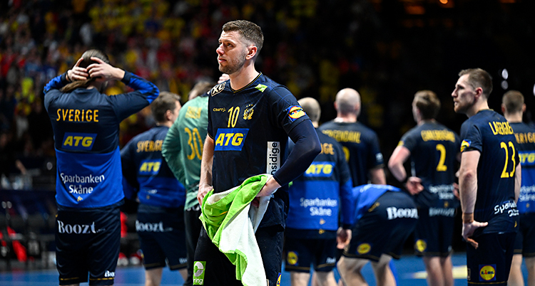 Matchen är slut. De svenska spelarna står på planen i Tele2 Arena.