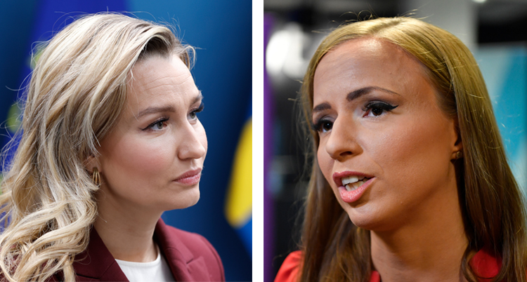 Två bilder, den vänstra på Ebba Busch i blont långt hår. Till höger Sara Skyttedal i brunt långt hår.