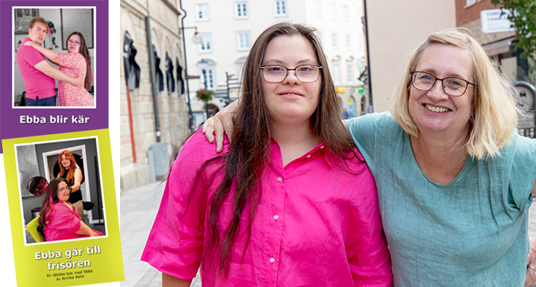 Två kvinnor och till vänster två böcker.