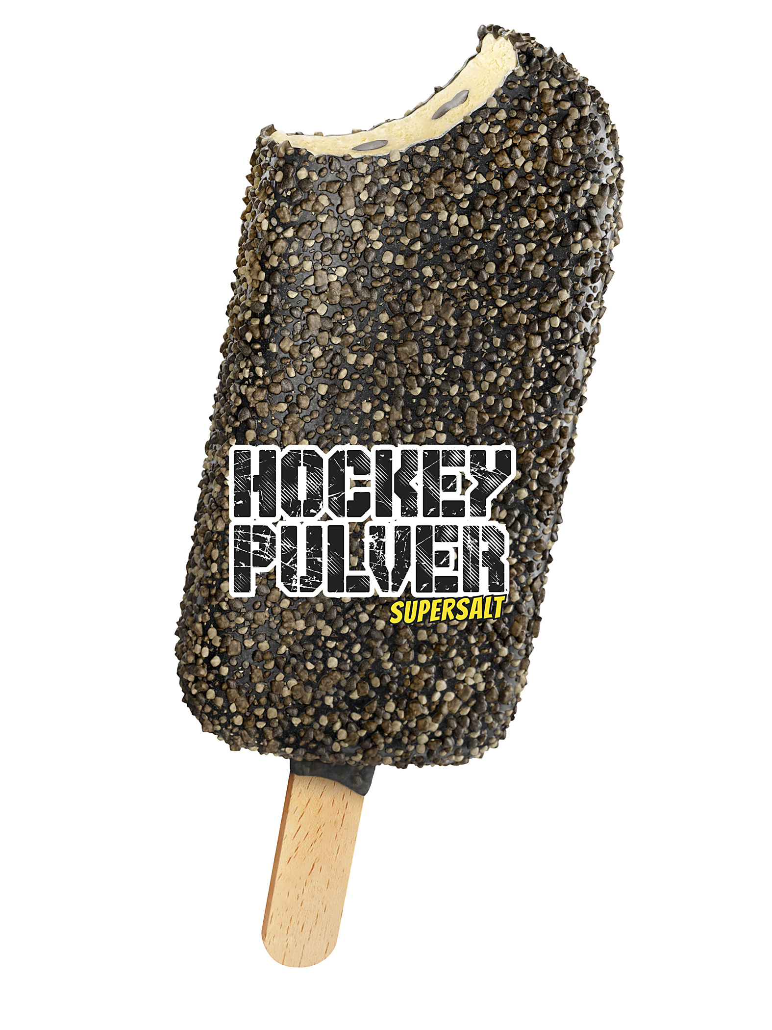 En svart pinnglass. Hockeypulver.