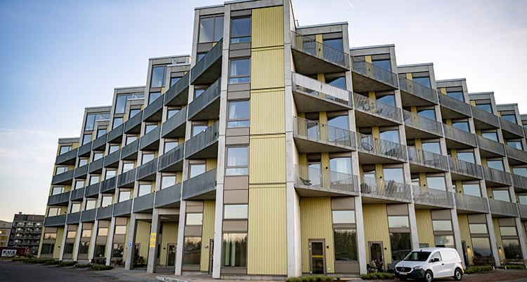 Ett stort hus med många lägenheter.