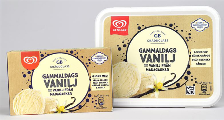 Två paket med glass, ett litet och ett stort.