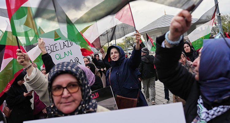 De håller upp den palestinska flaggan.