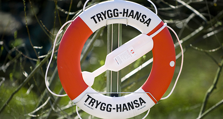 En rund livboj som är vit och röd.